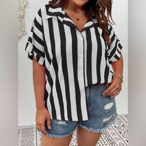 Black and White Striped Women's Top